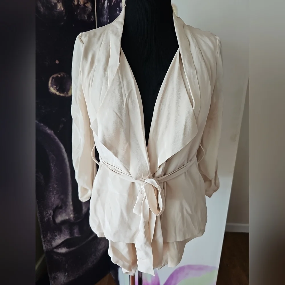 YUMI KIM Women's Belted‎ Attached Layer Waterfall Flyaway Jacket Topper Size S